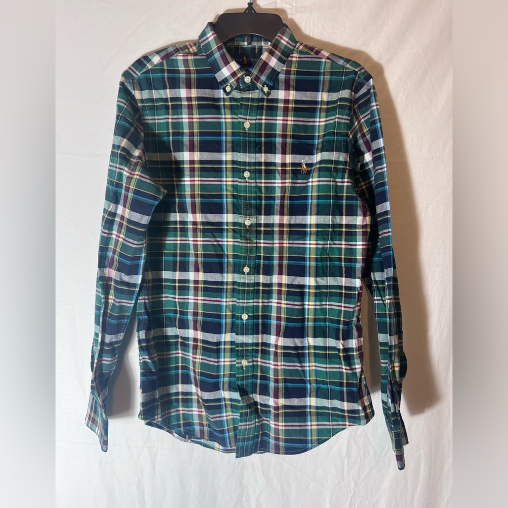 New Men’s Button Down Green Plaid Ralph Lauren Shirt Sz M